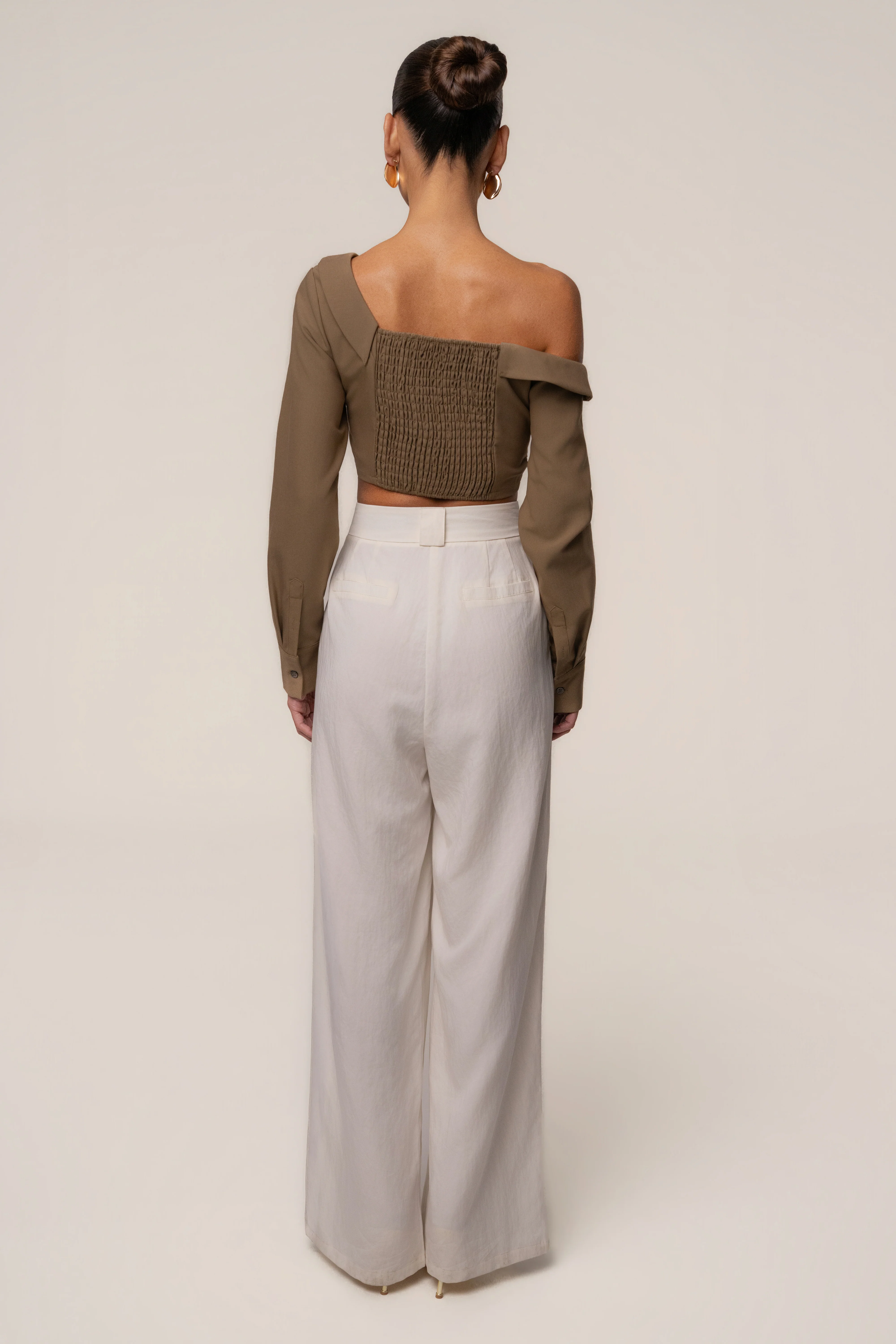 Olive Off-Shoulder Twist Crop Top