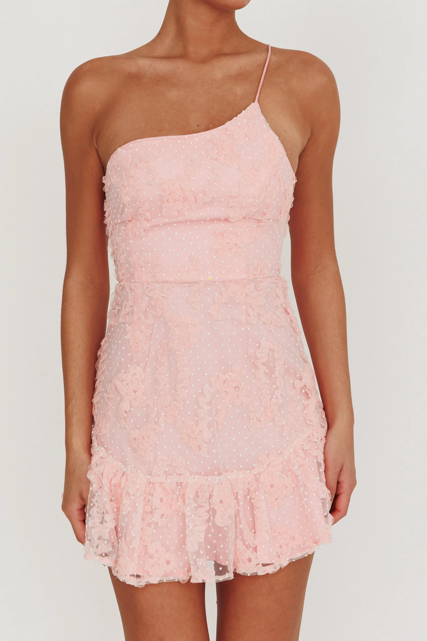 Lilah One Shoulder Embellished Dress Blush