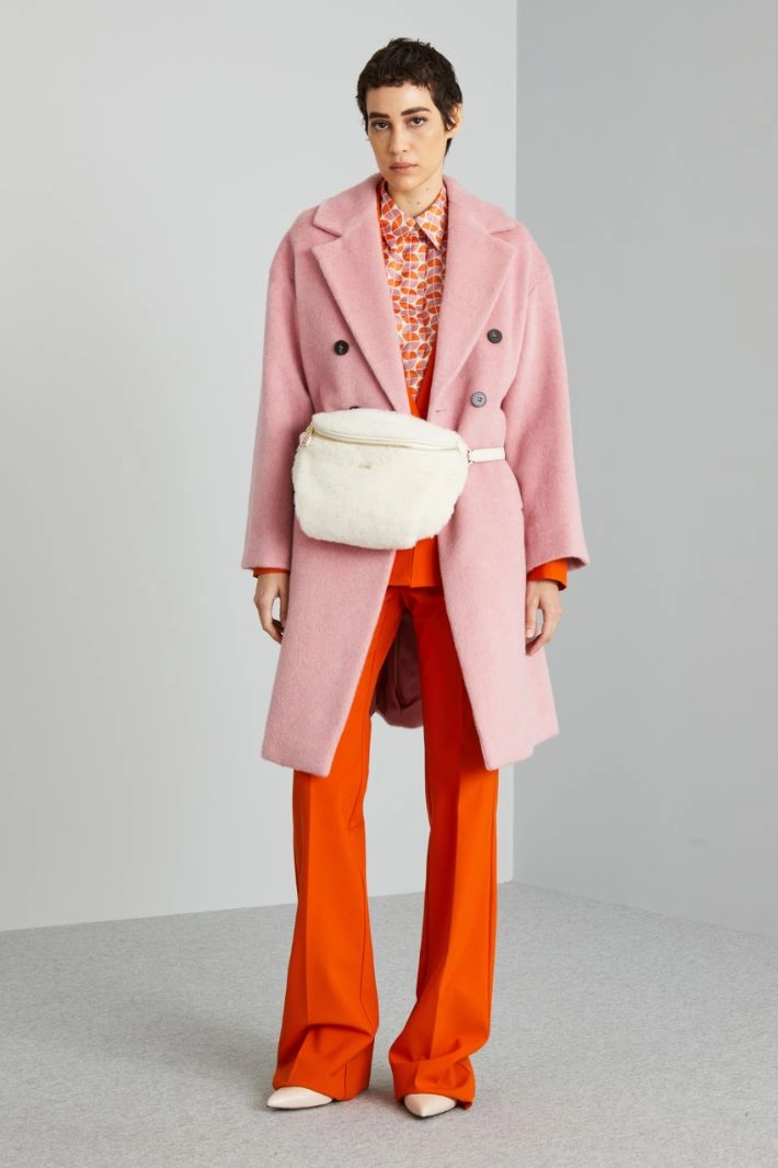 Double-breasted beaver coat - PASTEL PINK