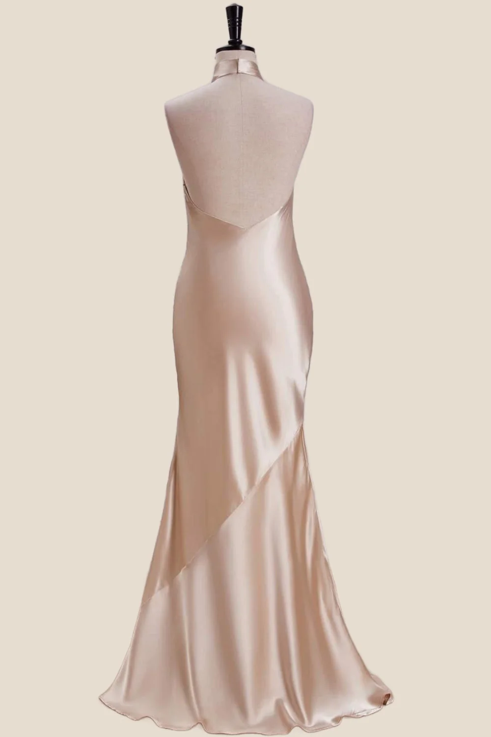 Cross Halter Champagne Satin Long Party Dress