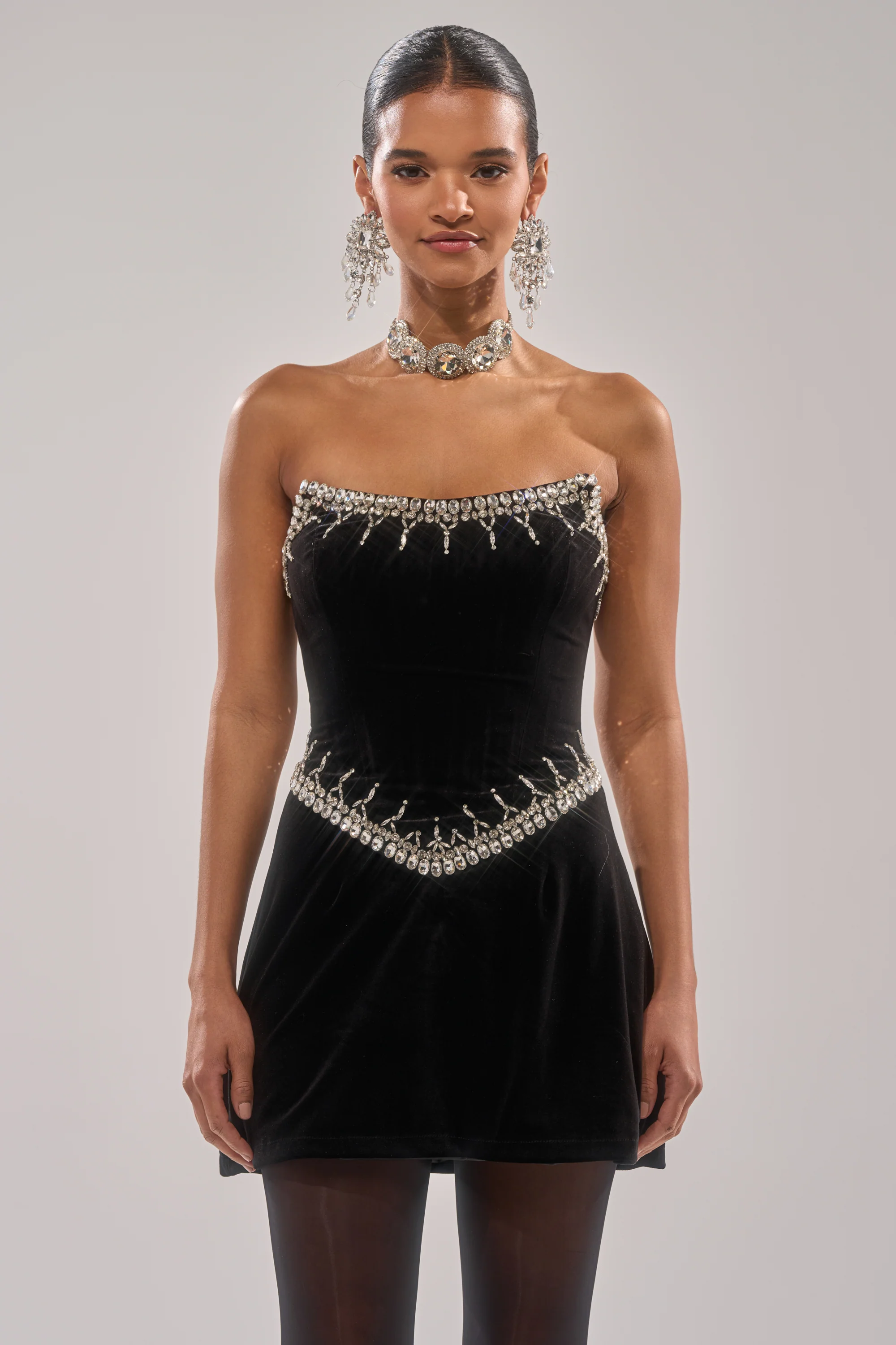 High Society Velvet Rhinestone Mini Dress