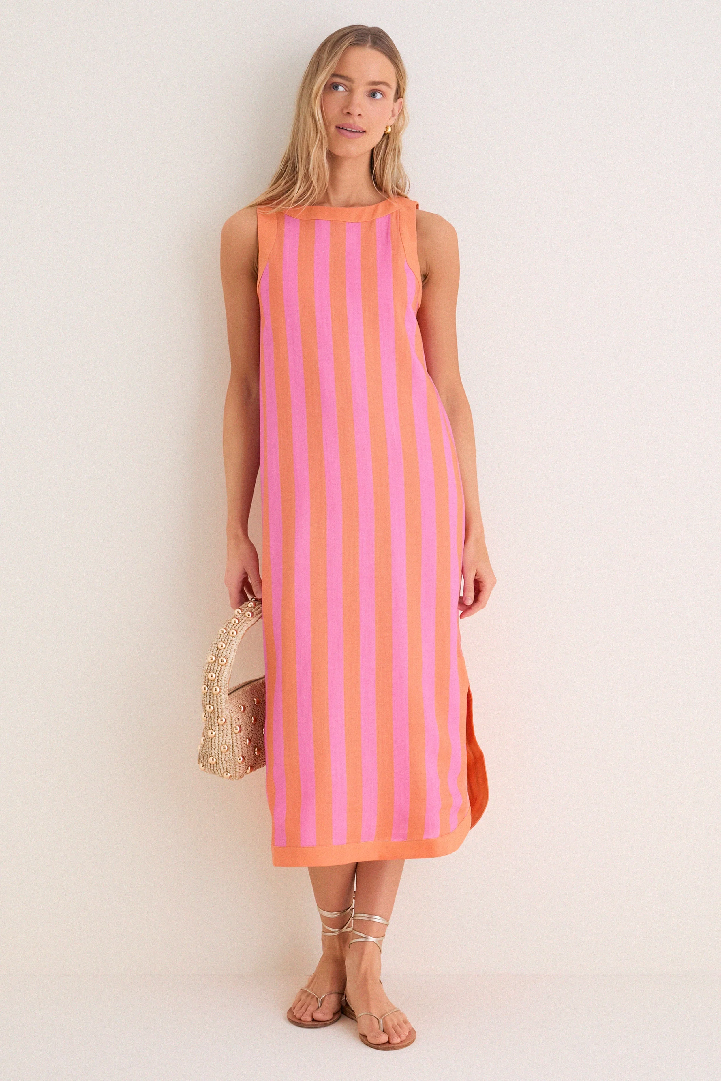 Orange & Pink Cabana Stripe Nella Midi Dress