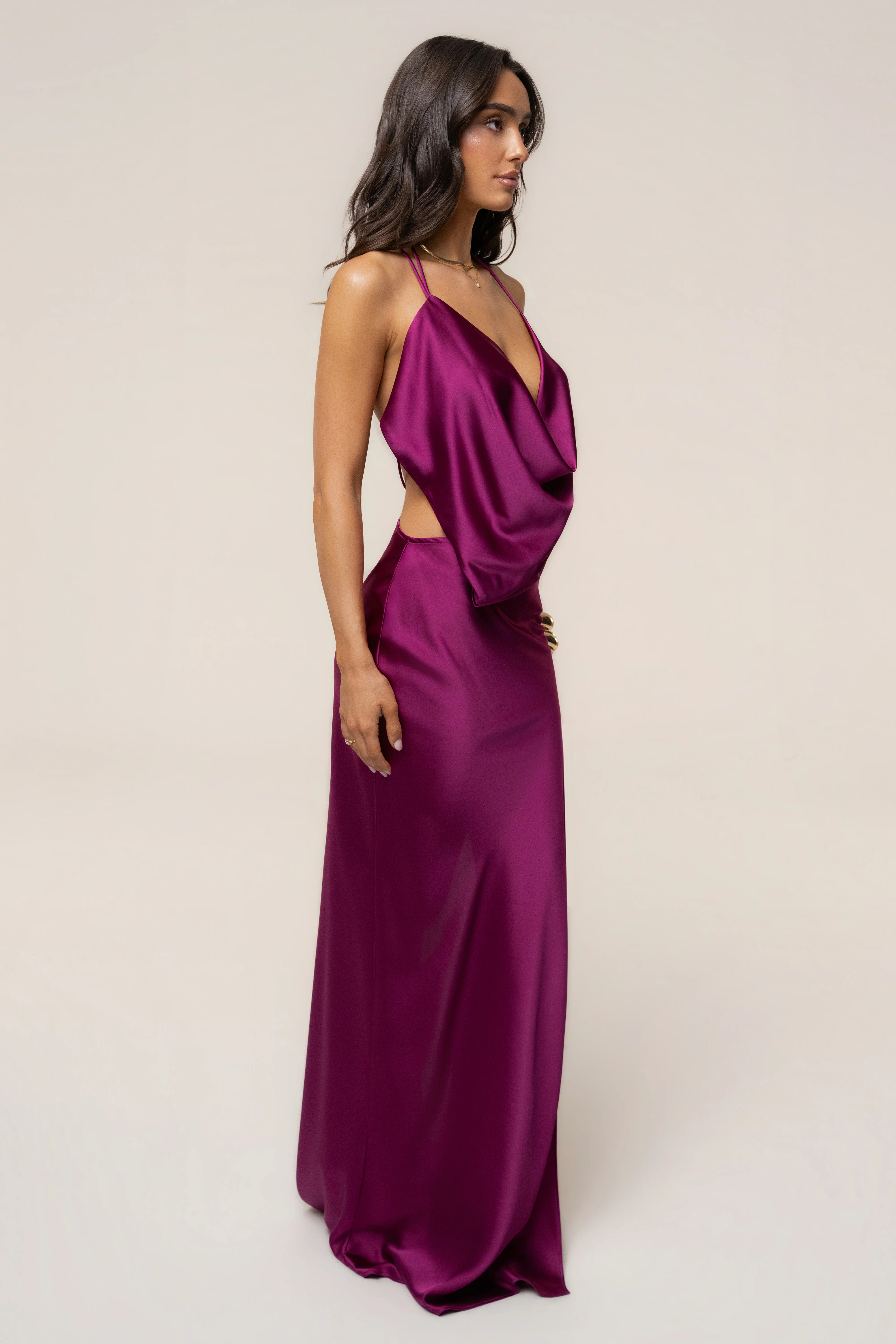 Fuchsia Delmara Cowl Maxi Dress