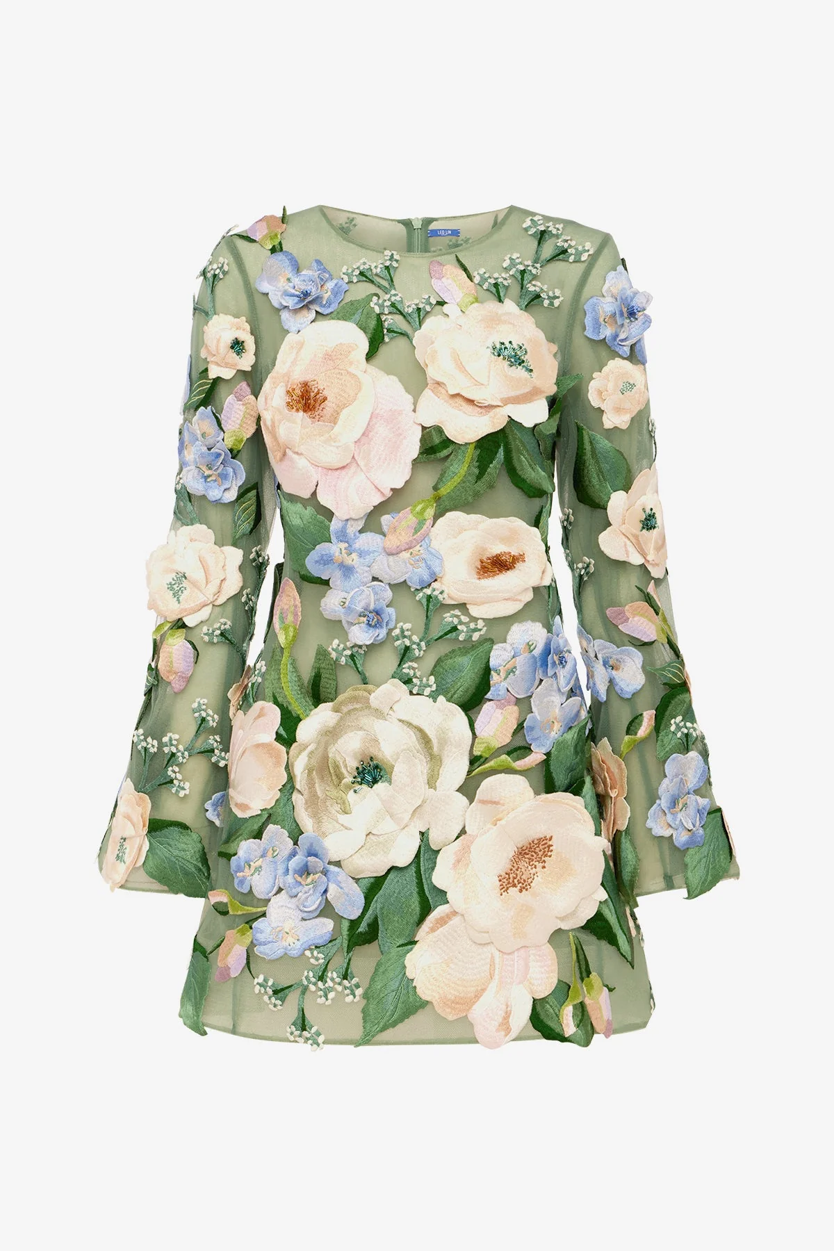 Suzanne Floral Hand-Embroidered Bell Sleeve Mini Dress - Blossom