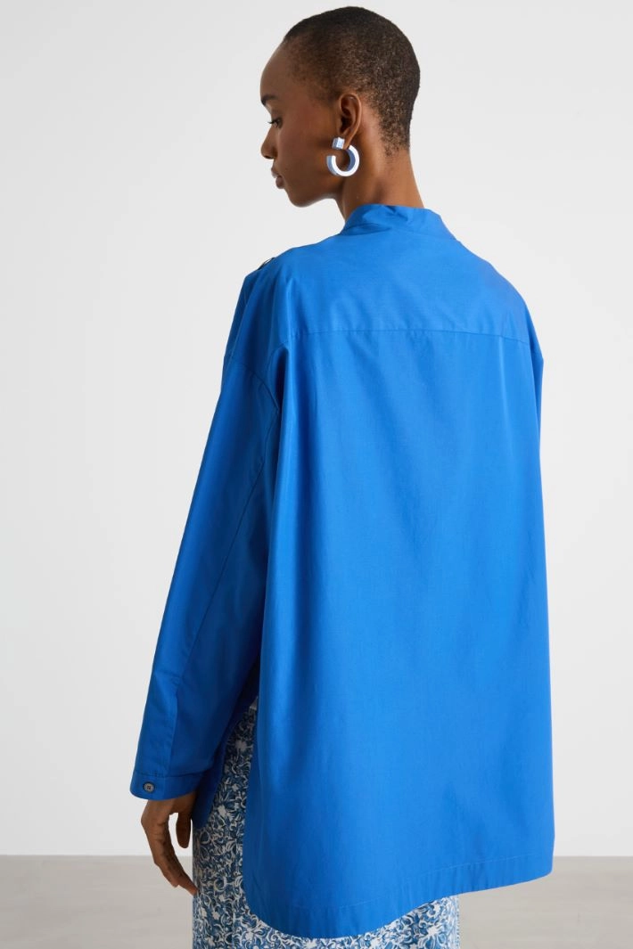 Long cotton poplin shirt - BLUE