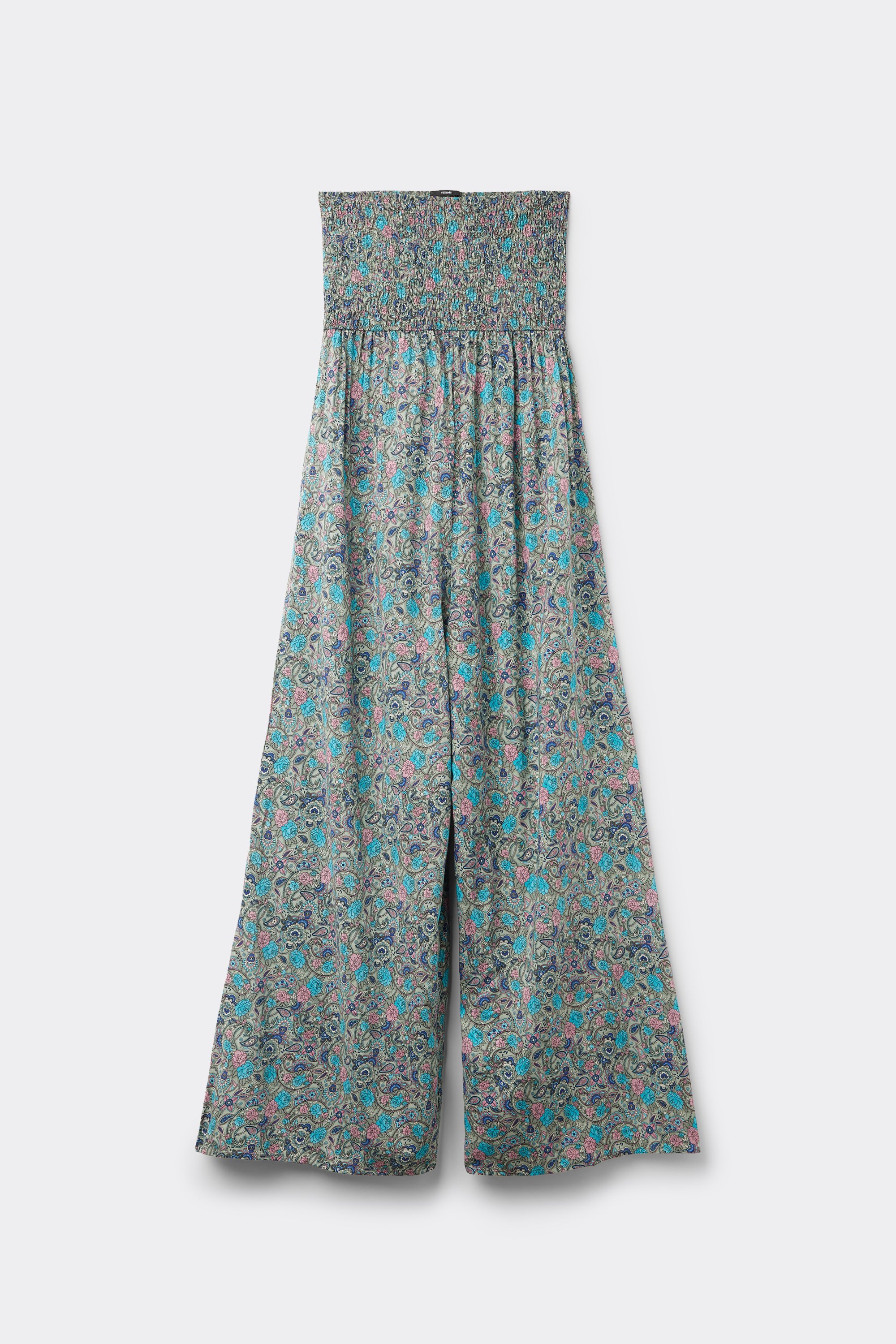 Long Viscose Smocked Bandeau Jumpsuit
