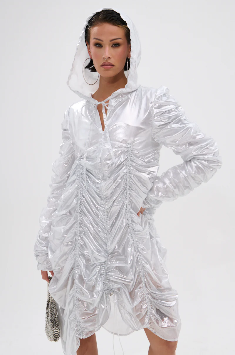 Ways To Go Metallic Adjustable Dress In White