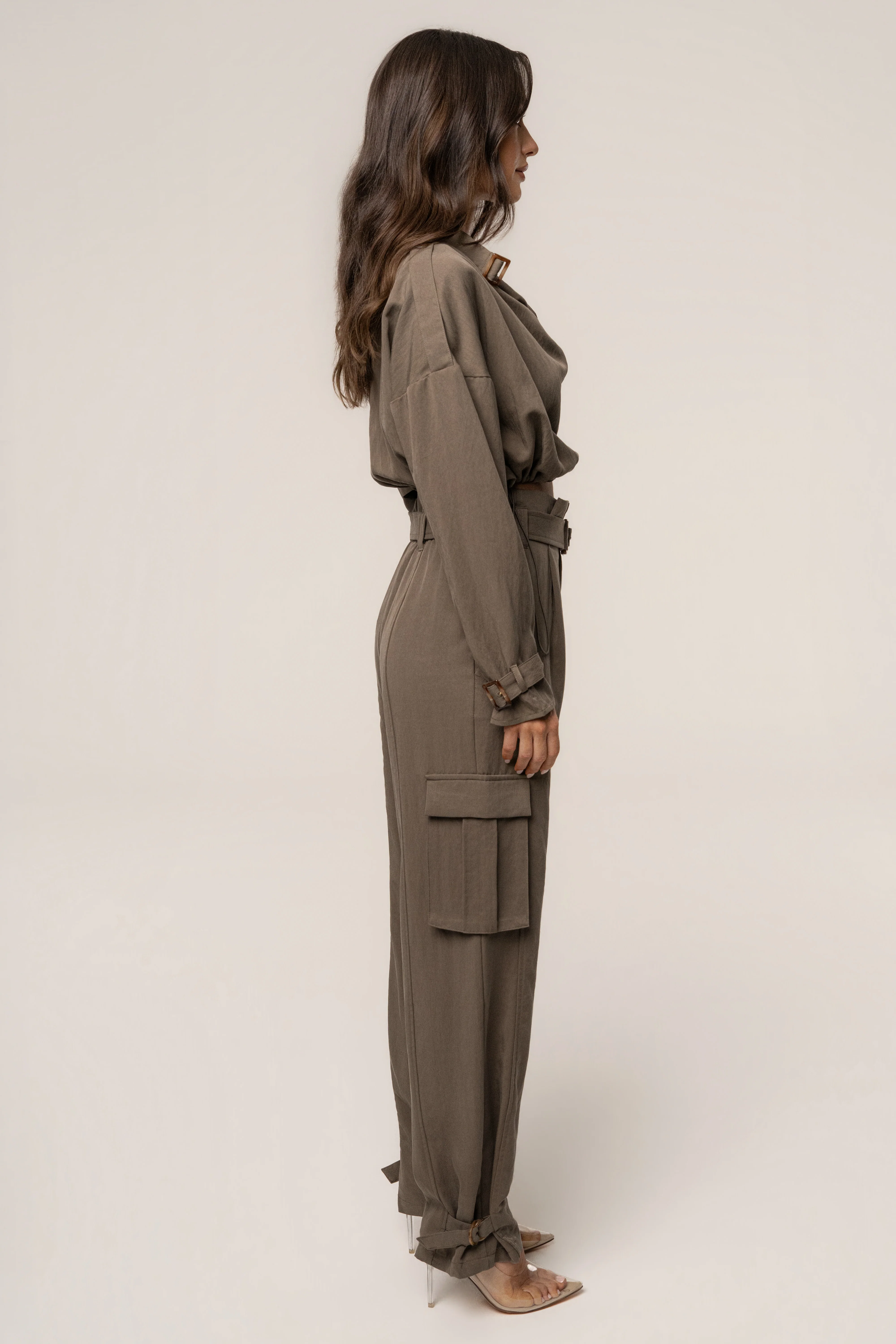Dark Taupe Boundless Belted Cargo Pants