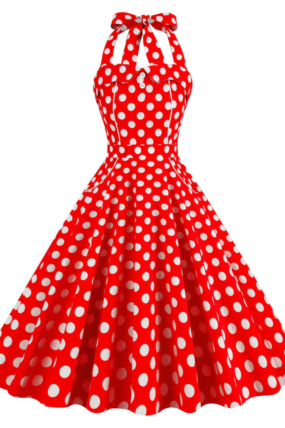 Yellow Polk Dots Halter Swing Dress
