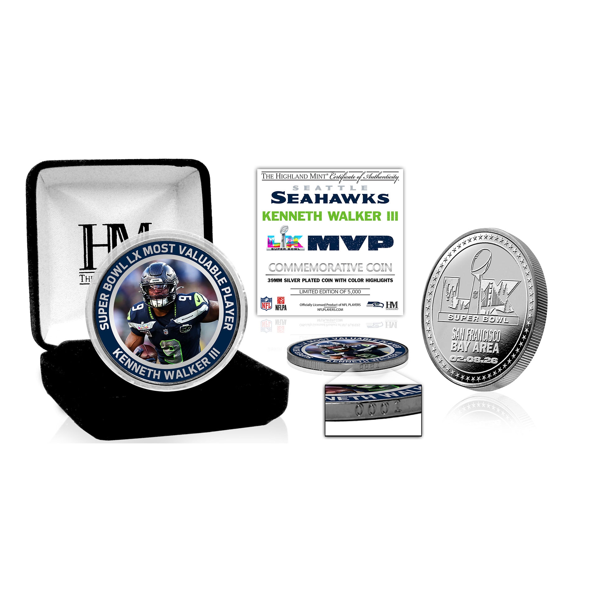 Kenneth Walker III Super Bowl LX MVP Silver Commemorative Coin