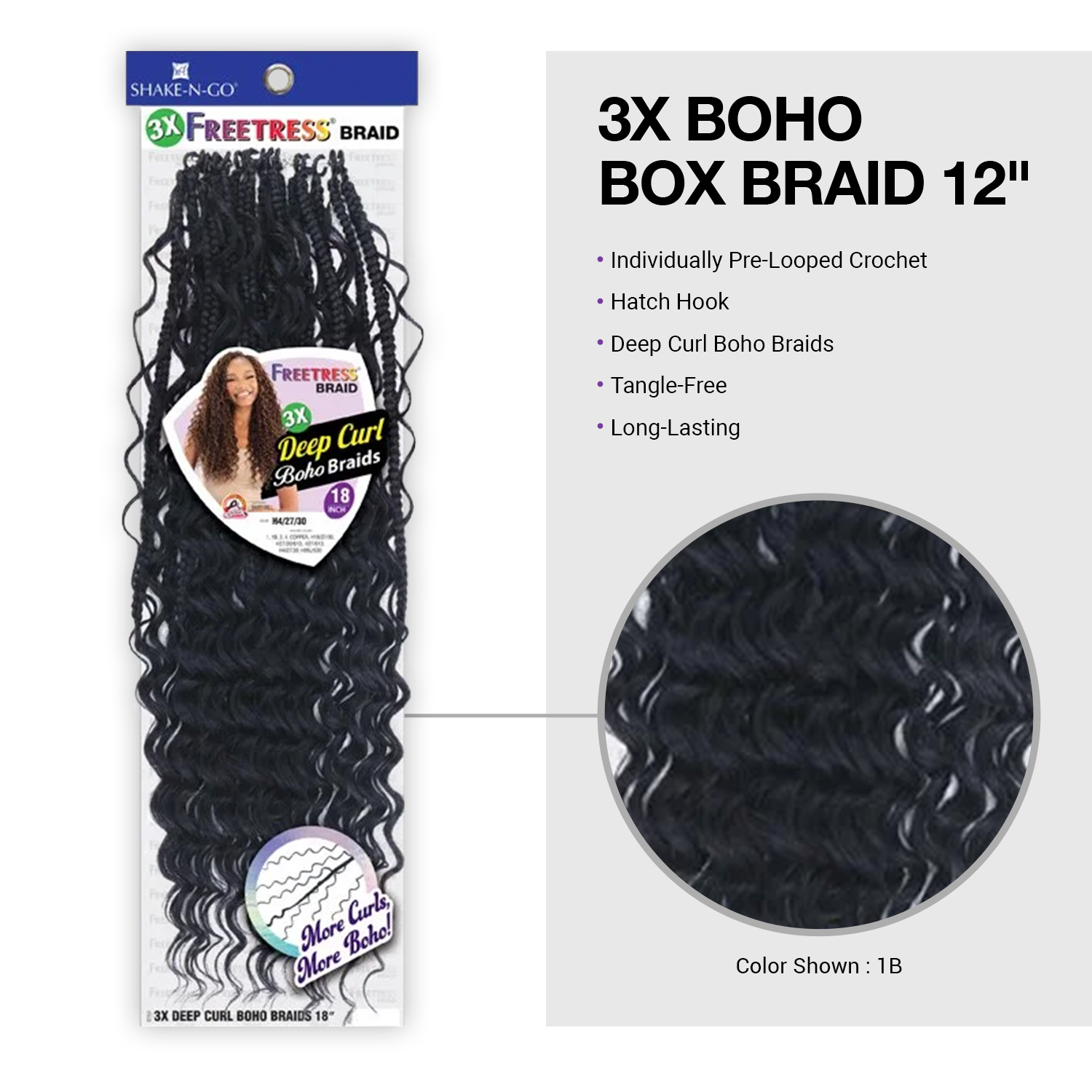 FreeTress Crochet Braids 3X Deep Curl Boho Braids 18