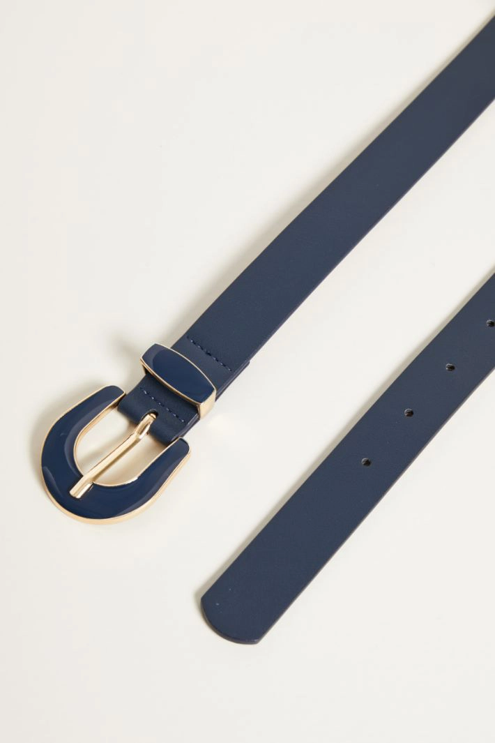Lacquered buckle belt - BLUE