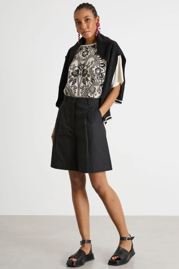 Printed silk and jersey T-shirt - WHITE BLACK