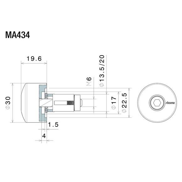 Rizoma handlebar ends mirror adapter MA434 (unit) - BlackRef: RZ0840