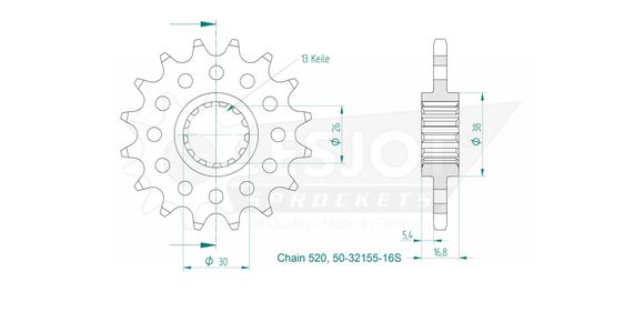 Esjot 16 tooth gearbox output pinionRef: Esjo00080A / 12122399