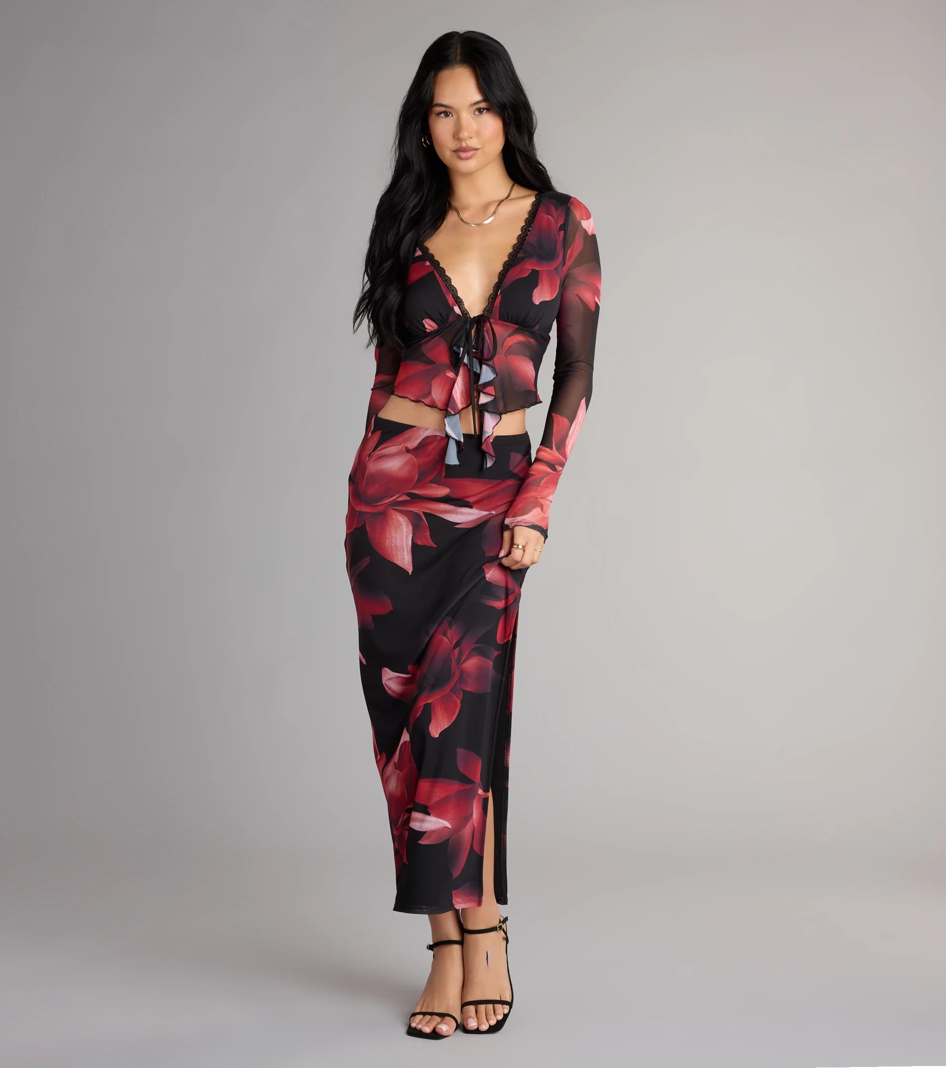Soft Serve Floral High Slit Maxi Skirt