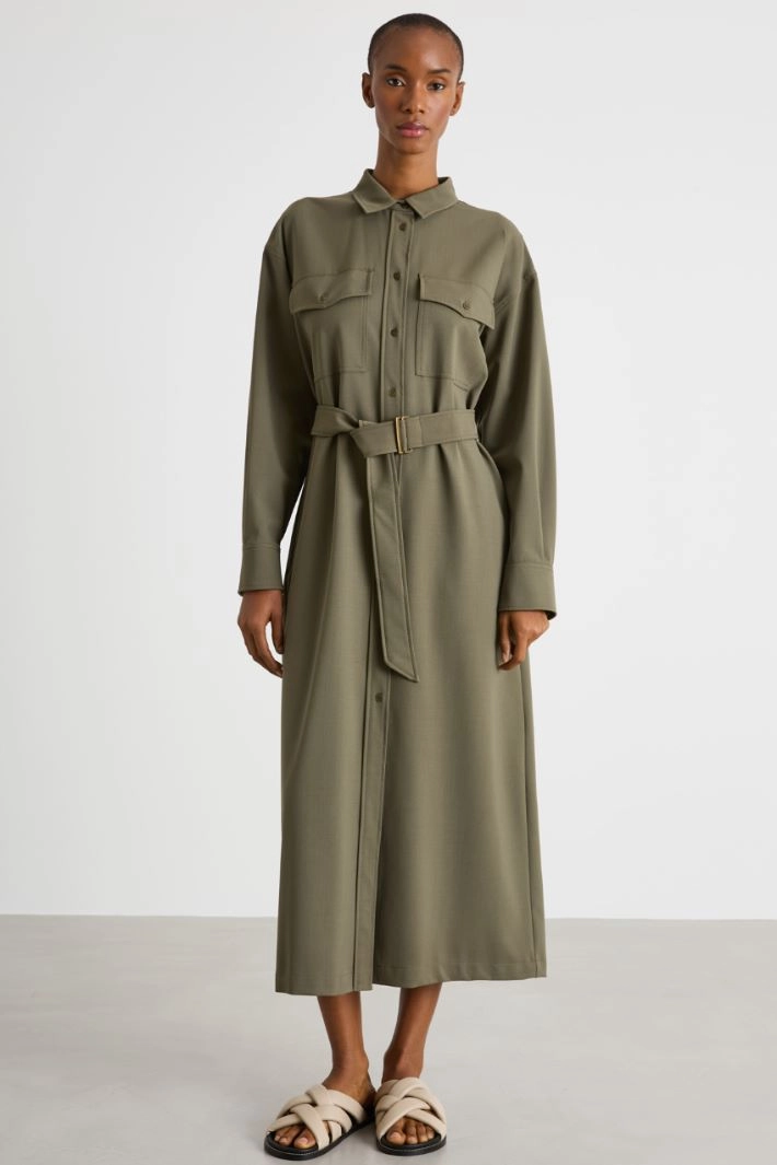 Belted shirt dress - GREEN