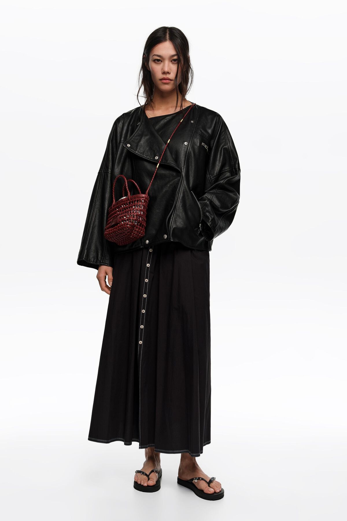 Black A-line skirt with buttons