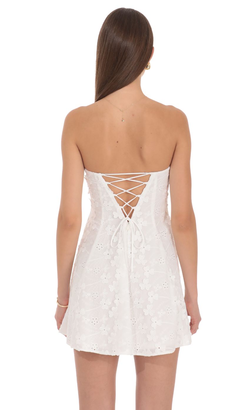 Floral Appliqué Mini Dress in White