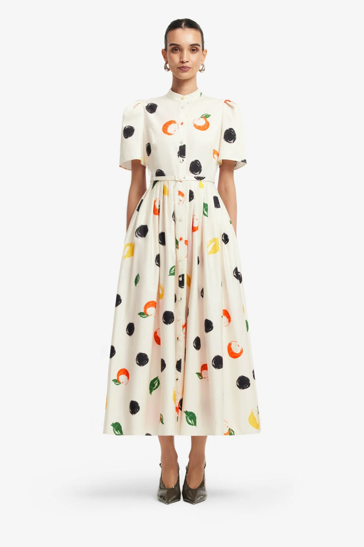 Bianca Short Sleeve Midi Dress - Citrus Spots