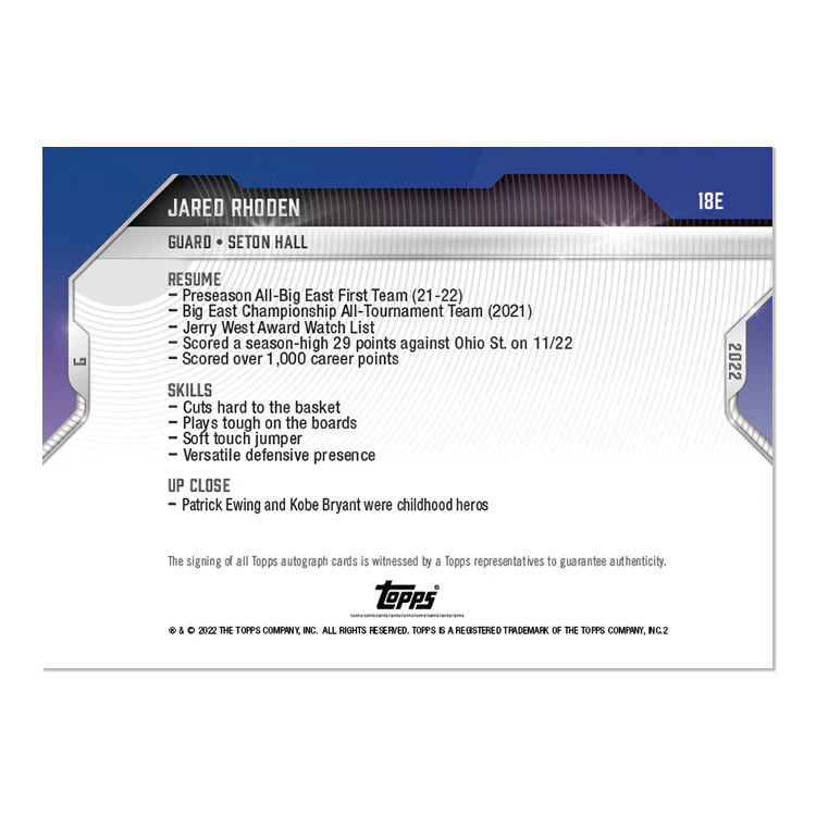On-Card Auto # to 5 - Jared Rhoden - 2022 Bowman NEXT TOPPS NOW® Basketball Card 18E