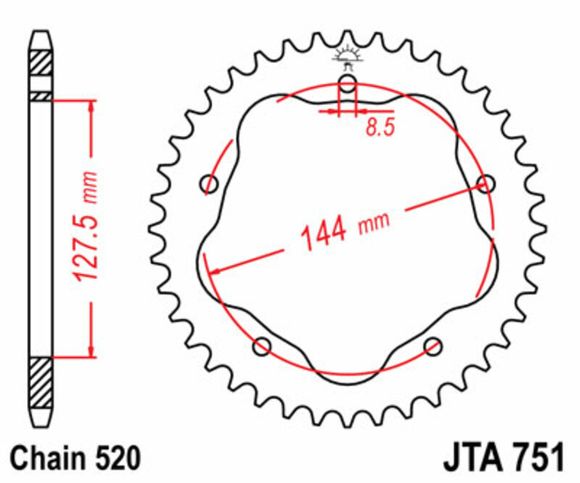 JT. standard steel 751 – 520 – standard steel 752 – 525 – Requires a sprocket carrier.Ref: Jtc00135A / 1075105001