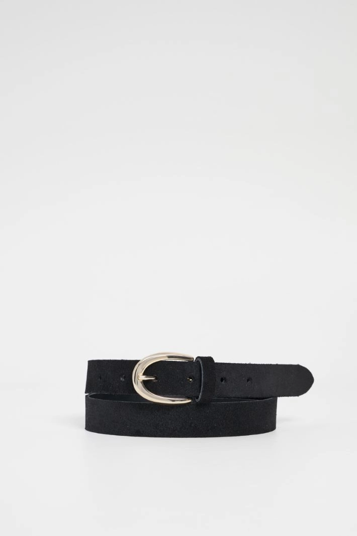 Velvet-effect leather belt - BLACK