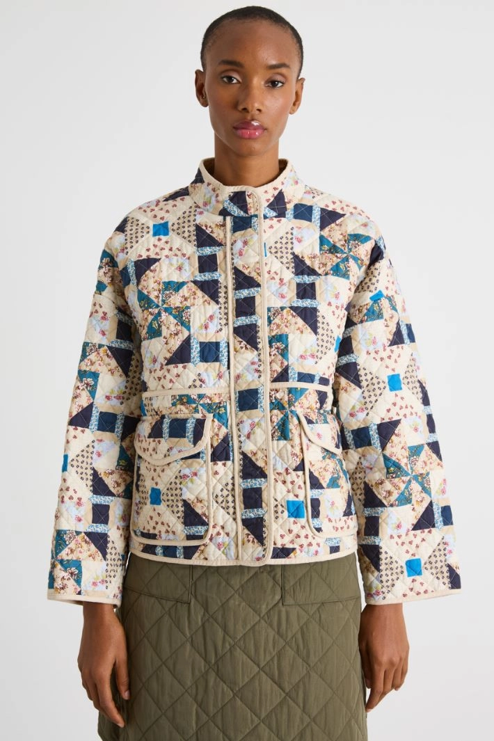 Patchwork quilted cotton jacket - BEIGE BLUE