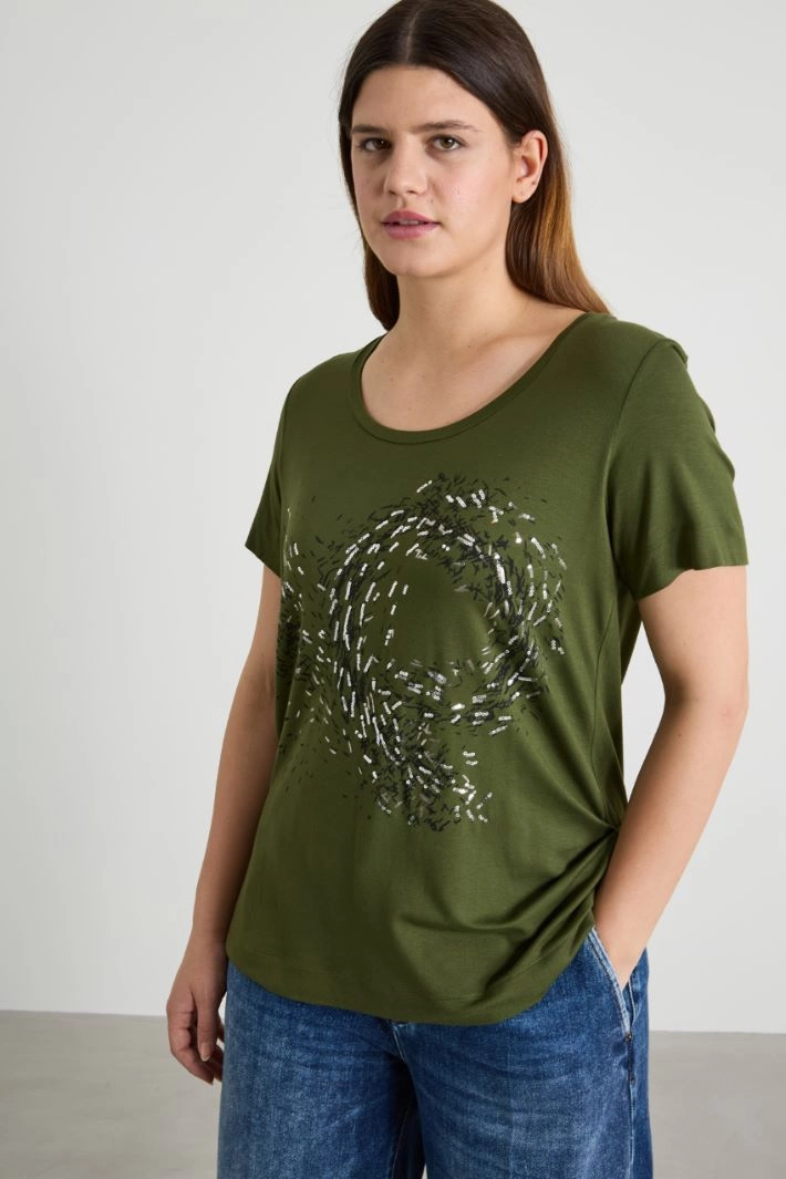 Jersey T-shirt with embroidery - KHKAI GREEN