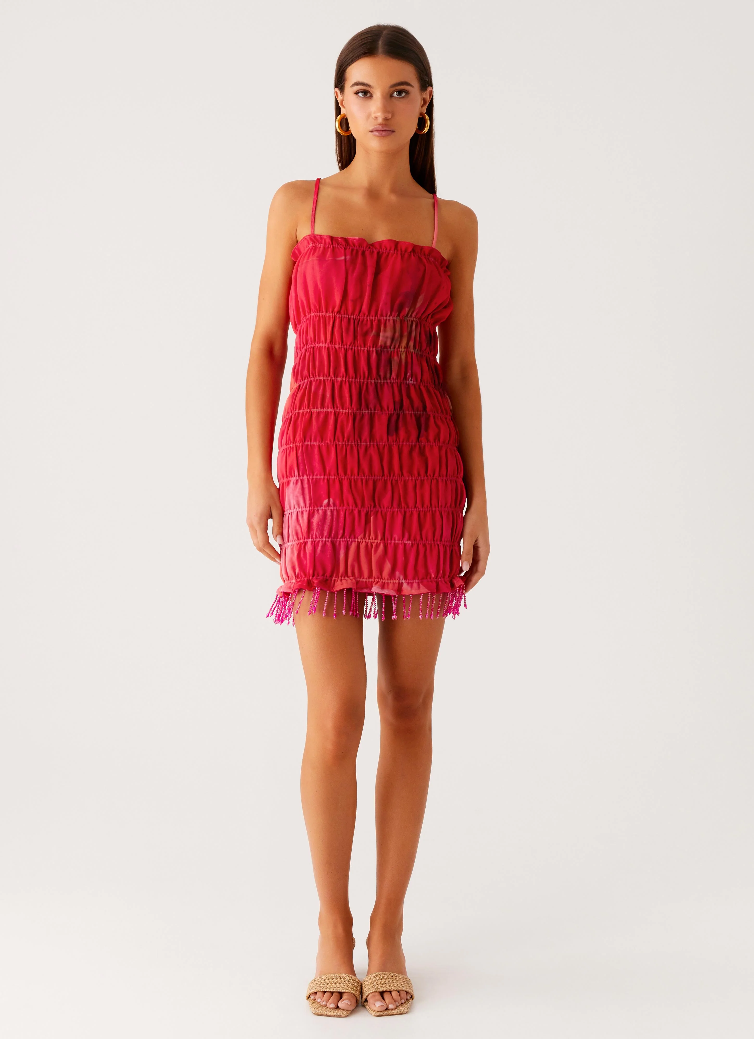 Refresh Me Chiffon Mini Dress - Peach Watermelon Flower