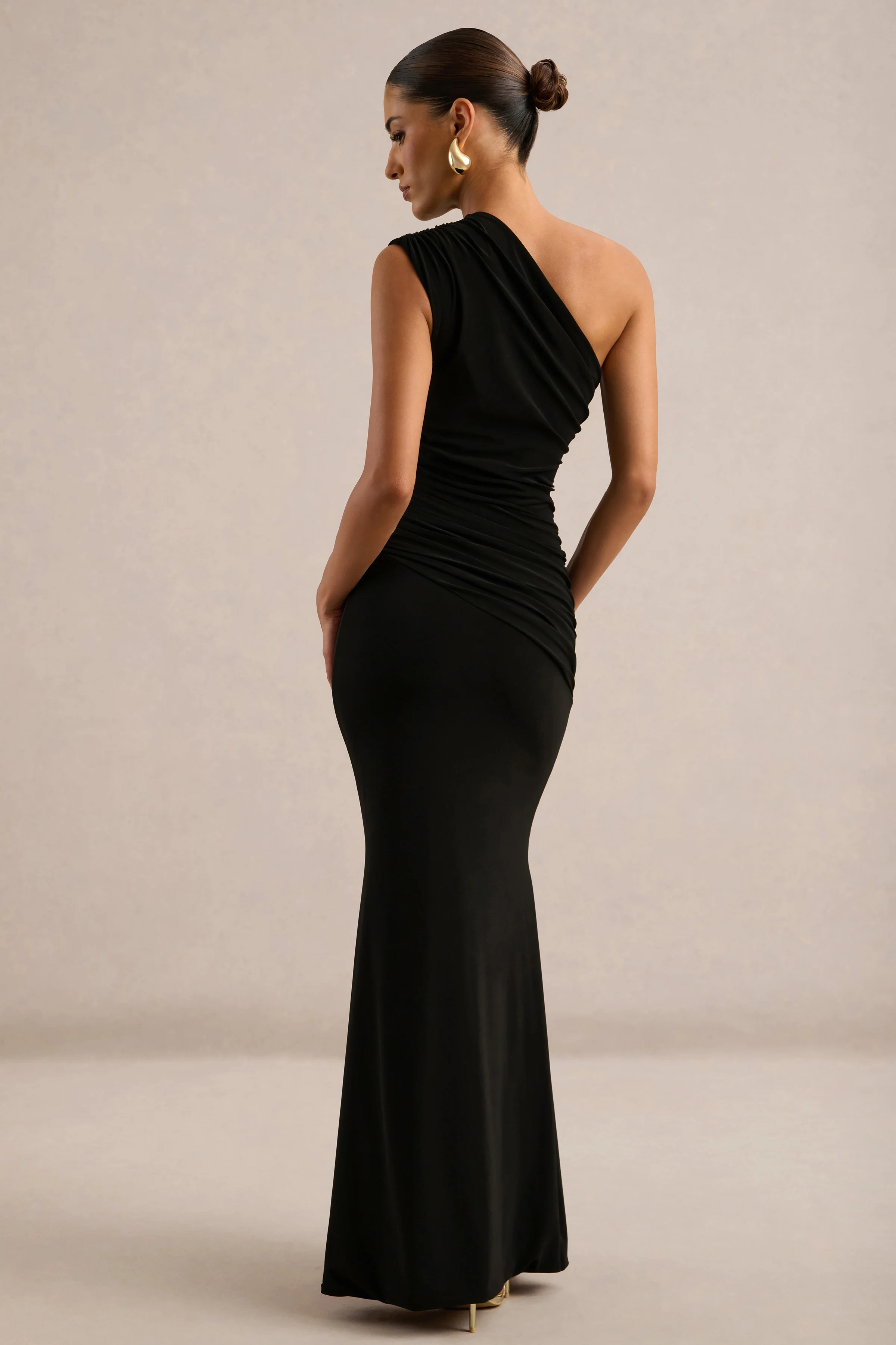 Mardi | Black Asymmetric Maxi Dress With Ruching