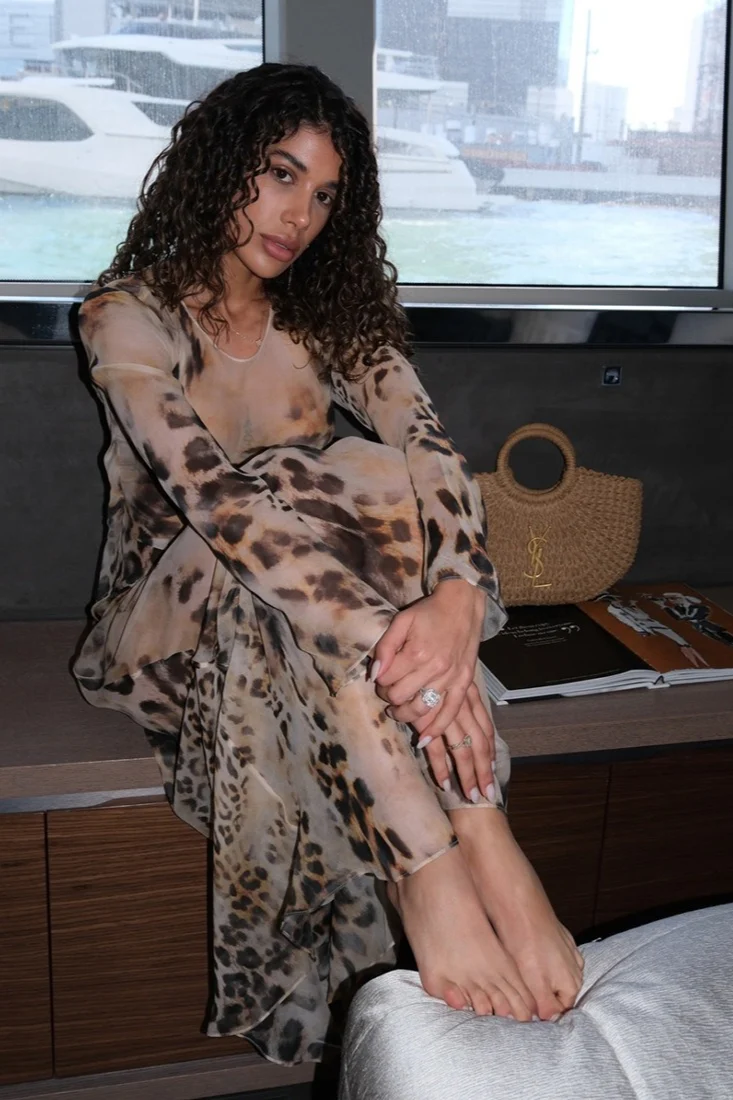 Round Neck Long Sleeve Leopard Print Bodycon Maxi Dress