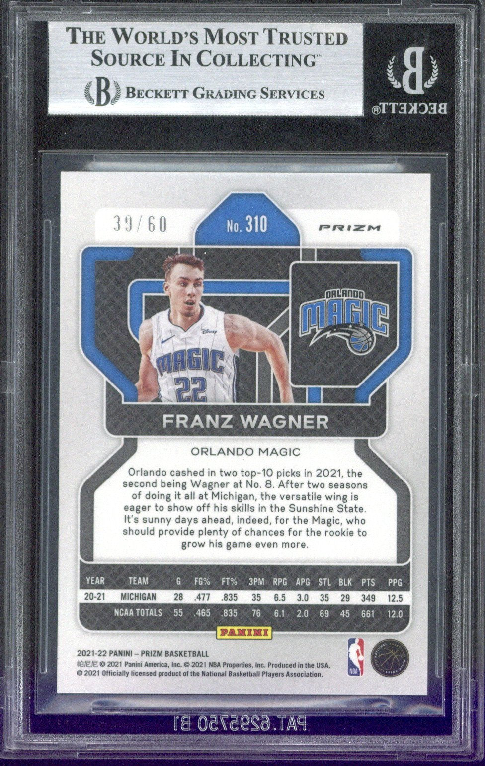 2021-22 Panini Prizm Franz Wagner RC Orange Wave /60 #310 BGS 9