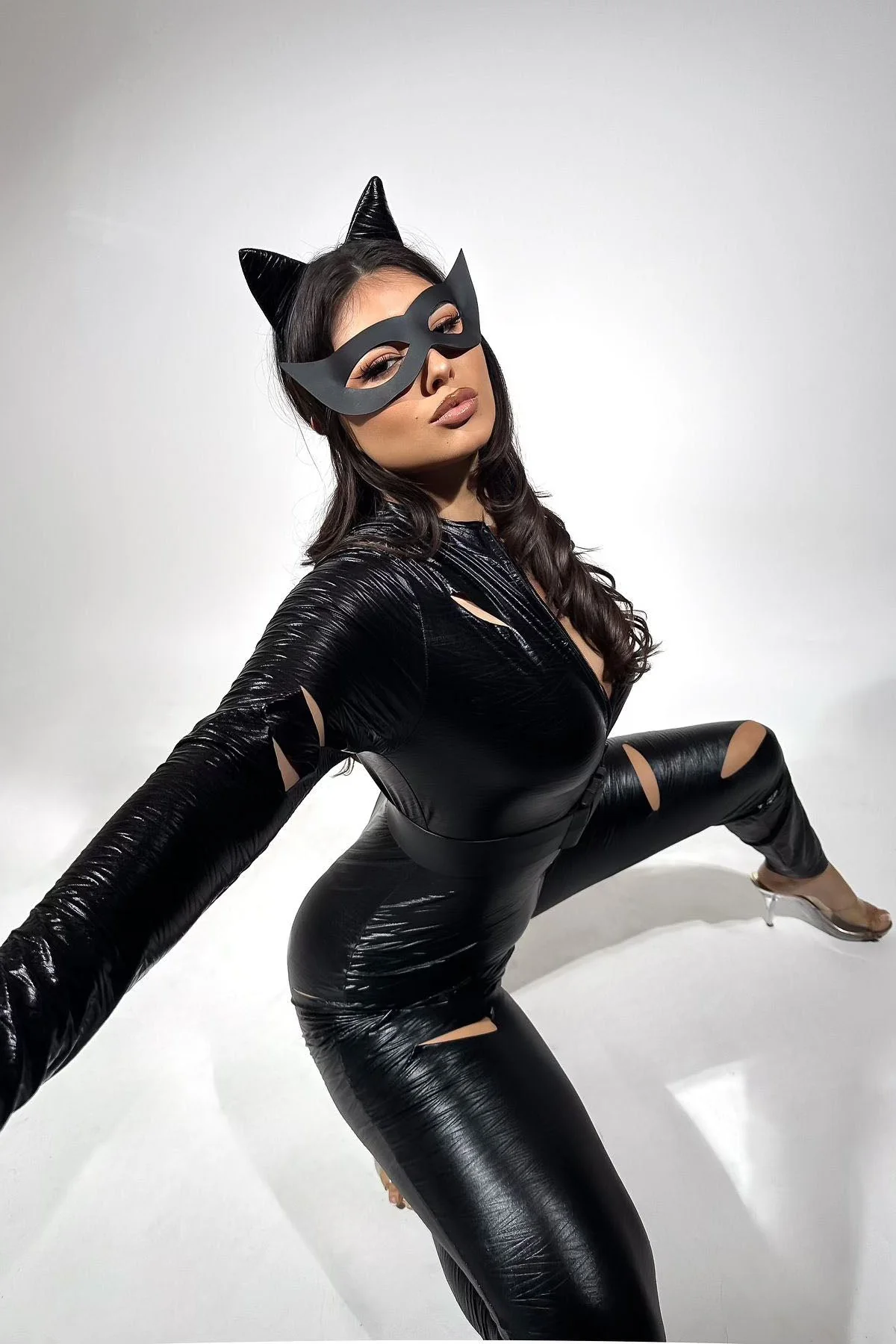 Cat Fight Slashed 4 Piece Costume Set - Black