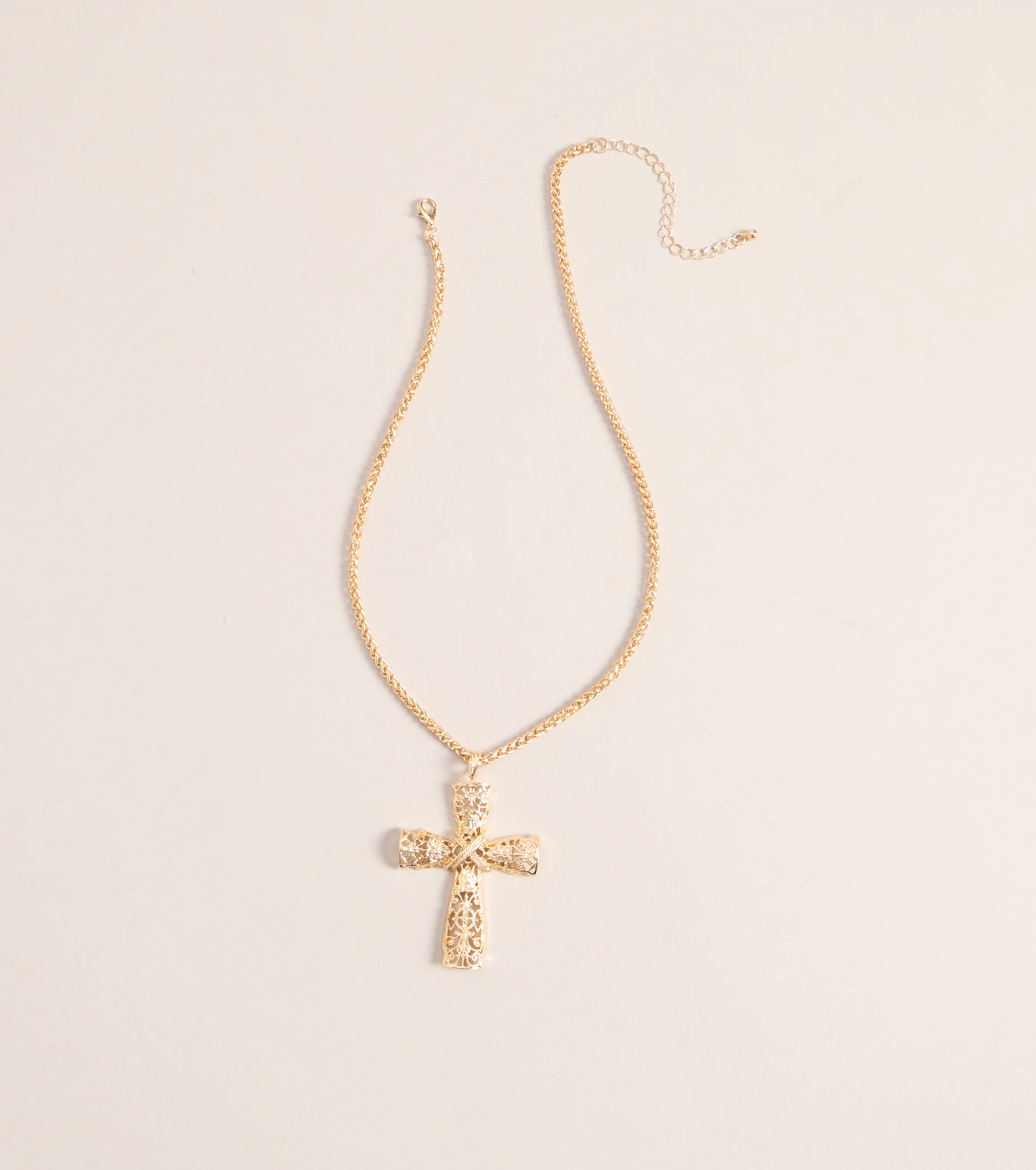 Ornate Edge Cross Pendant Necklace