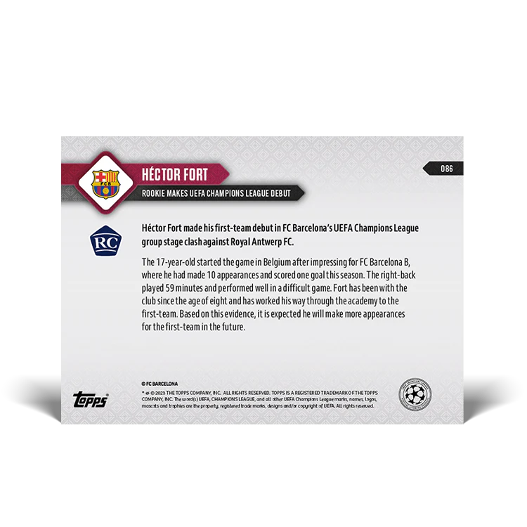 Topps UK - Héctor Fort - Rookie makes UEFA Champions League debut - UCL TOPPS NOW® Card #86