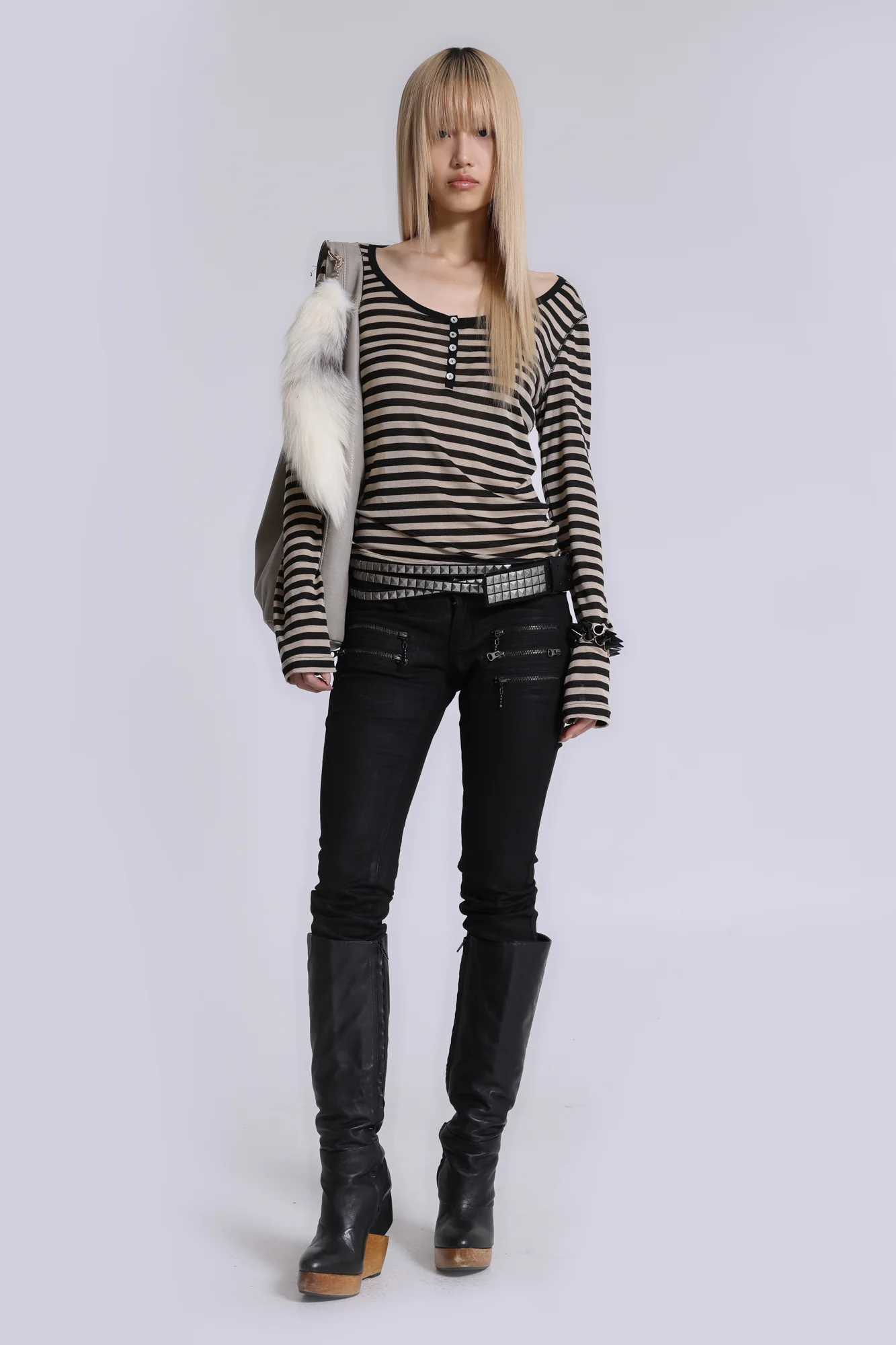 Sheer Henley Top In Stripe