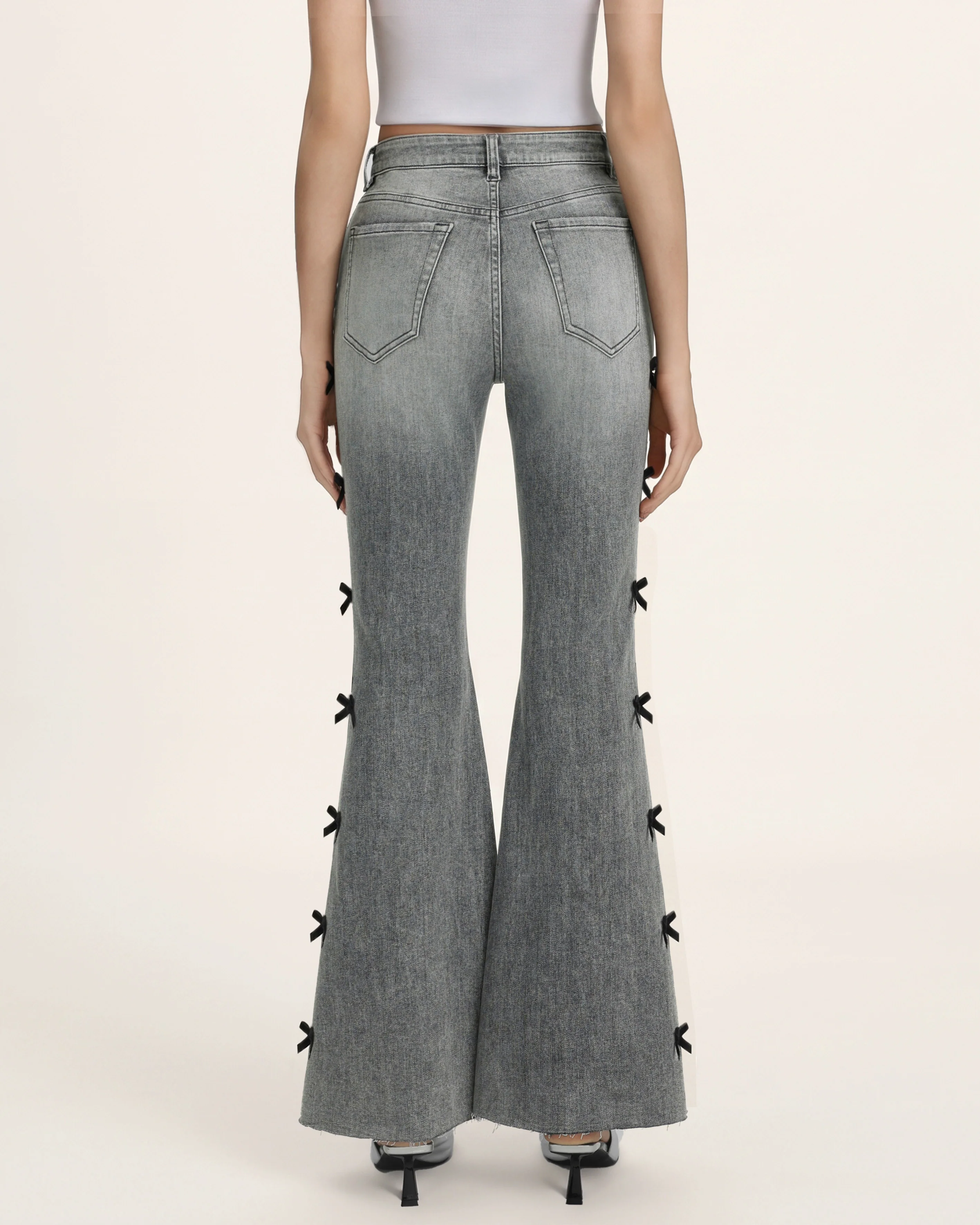 Black Velvet Bow Boogie Child Fray Jeans - Smoke and Mirrors