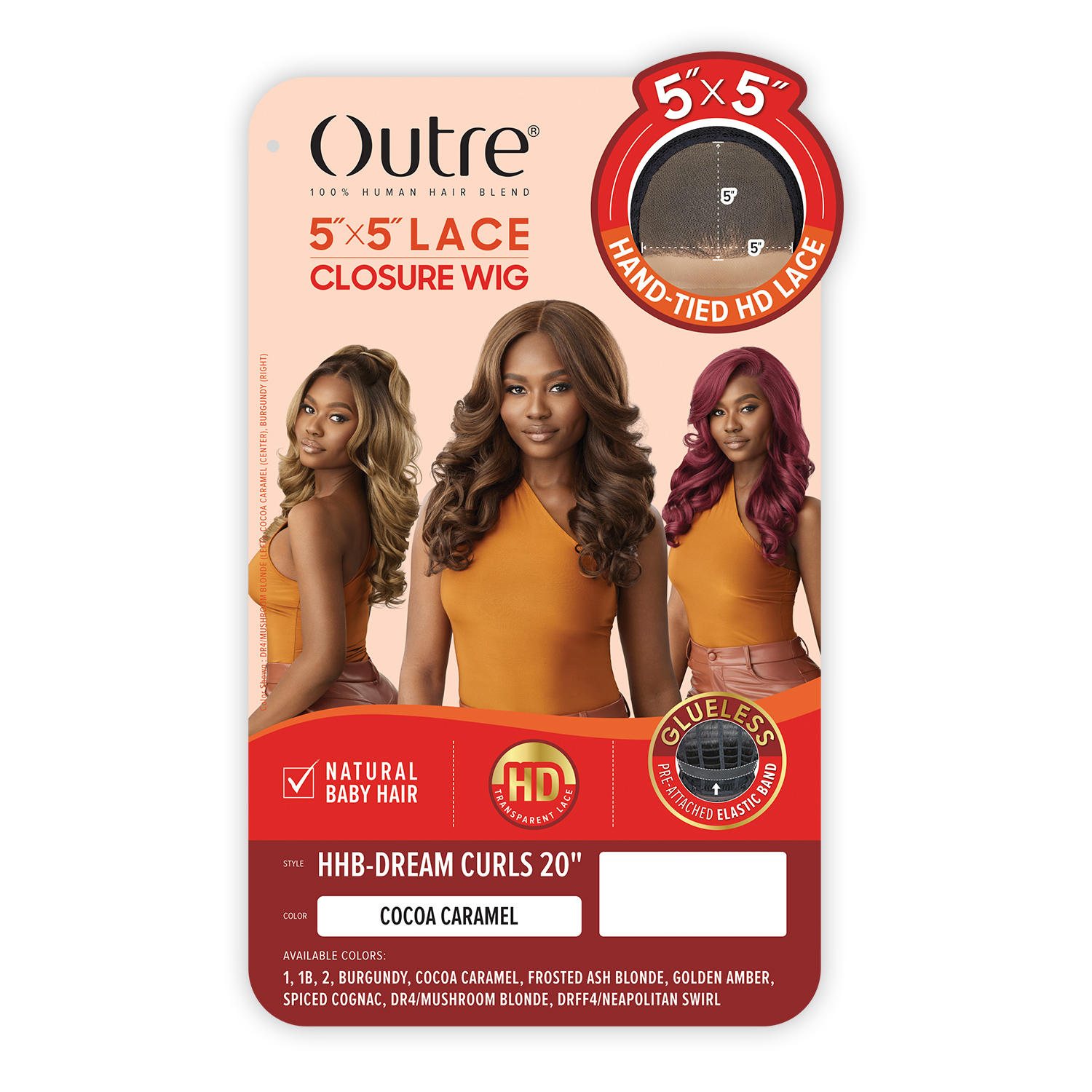 Outre Human Hair Blend Glueless HD 5X5 Lace Front Closure Wig HHB-Dream Curls 20