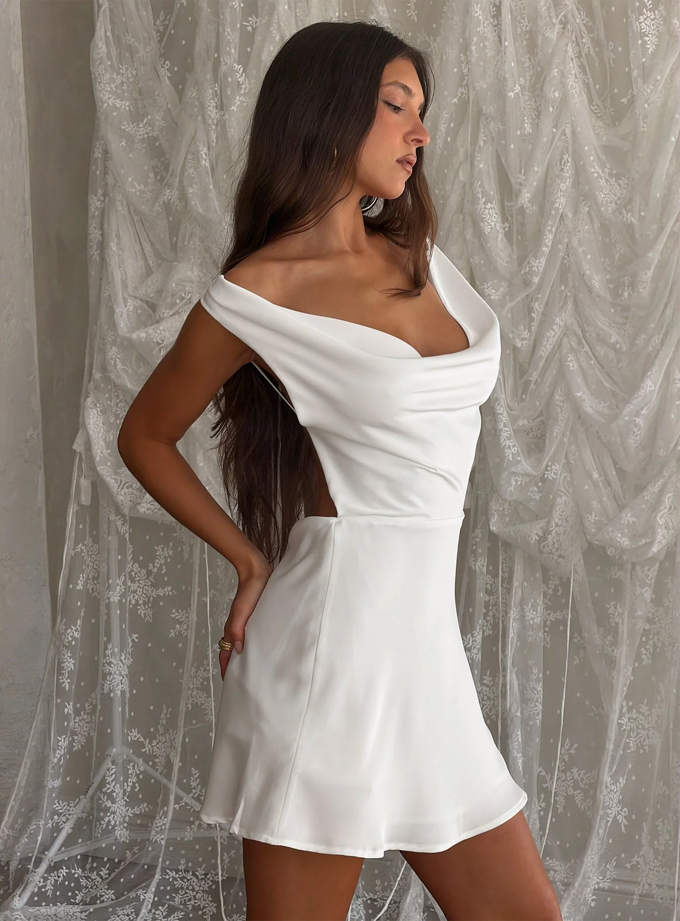 Rozalinda Halter Plunge Mini Dress White