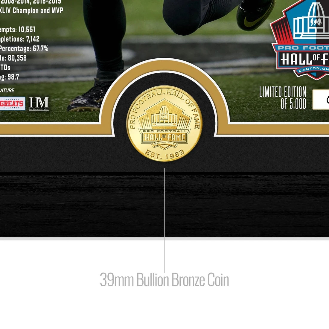 Drew Brees New Orleans Saints Hall of Fame Bronze Coin Framed NFL Photo