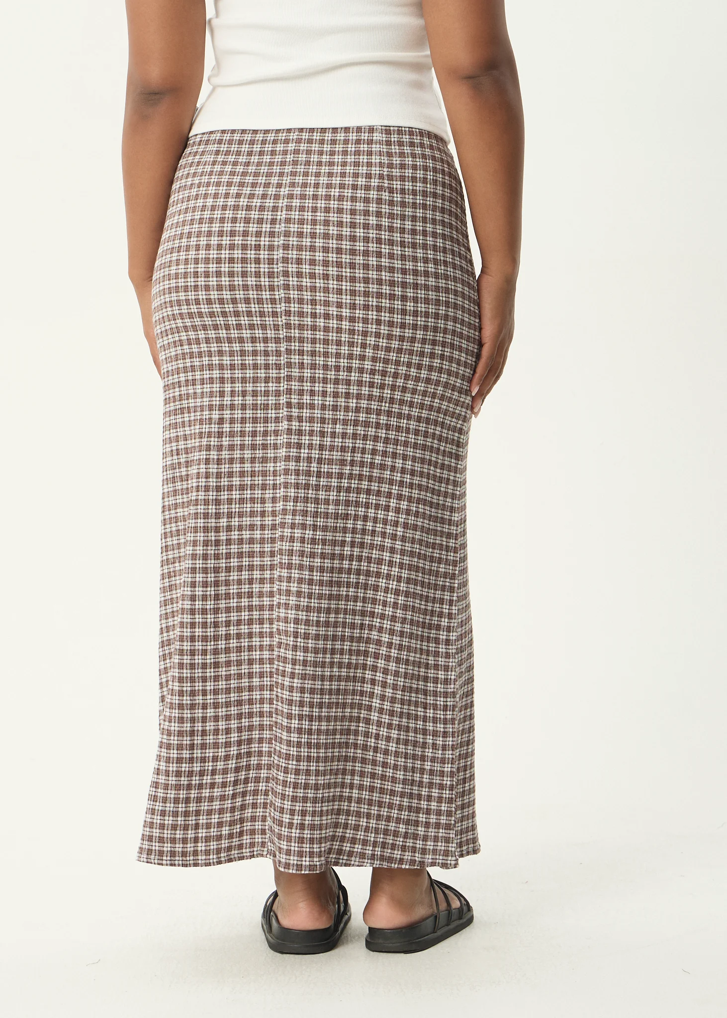 AFENDS Womens Lita - Seersucker Maxi Skirt - Base Coffee Check