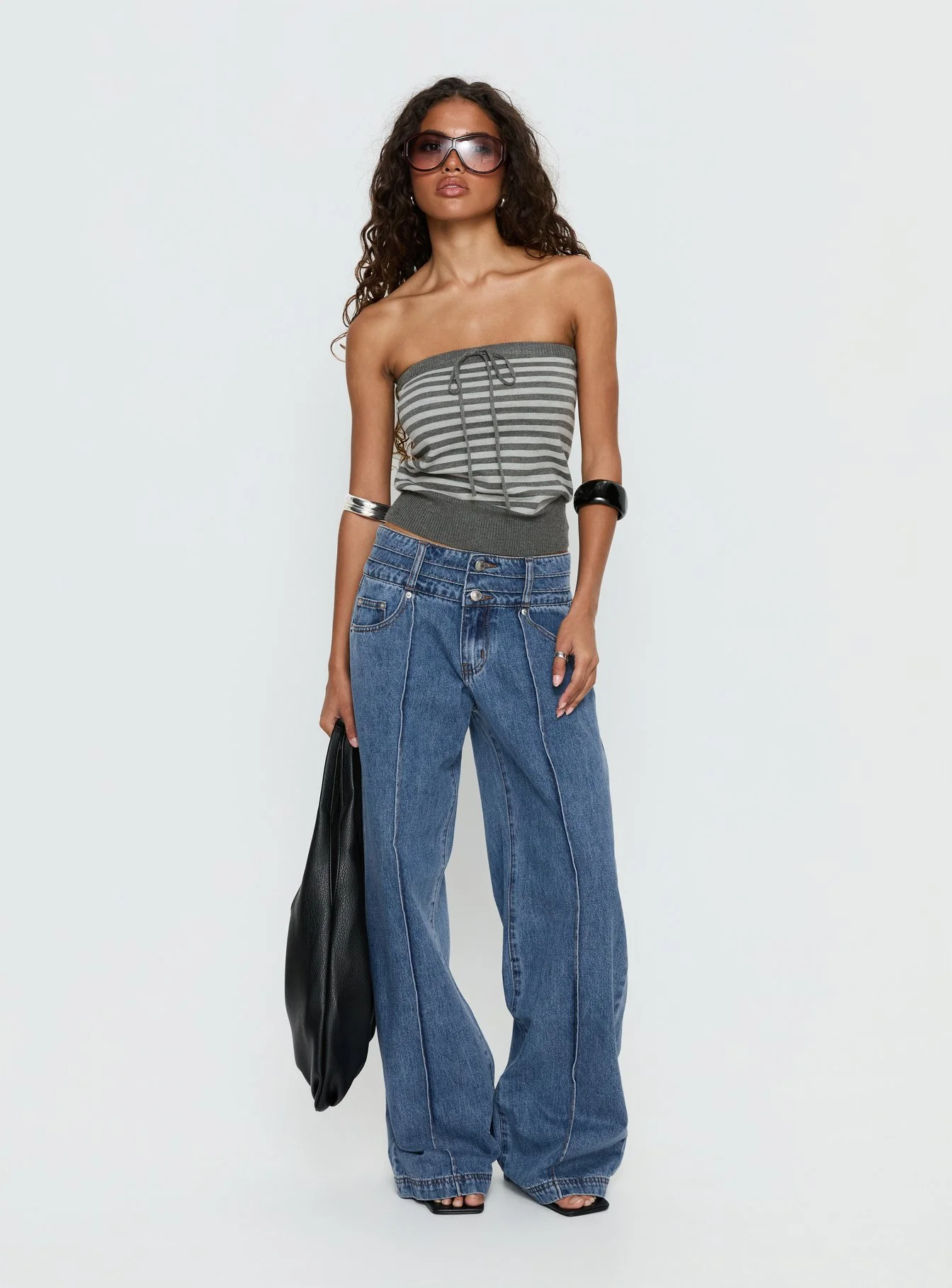 Lissey Strapless Knit Top Grey Stripe