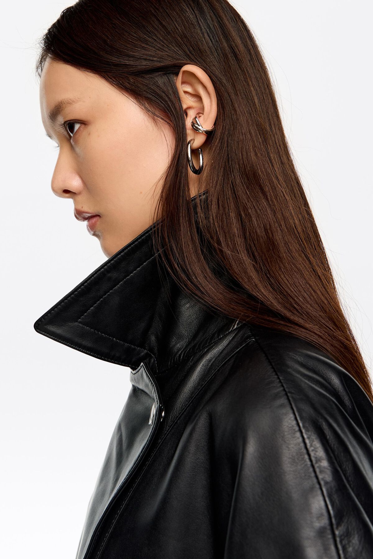 Black leather double-breasted vest