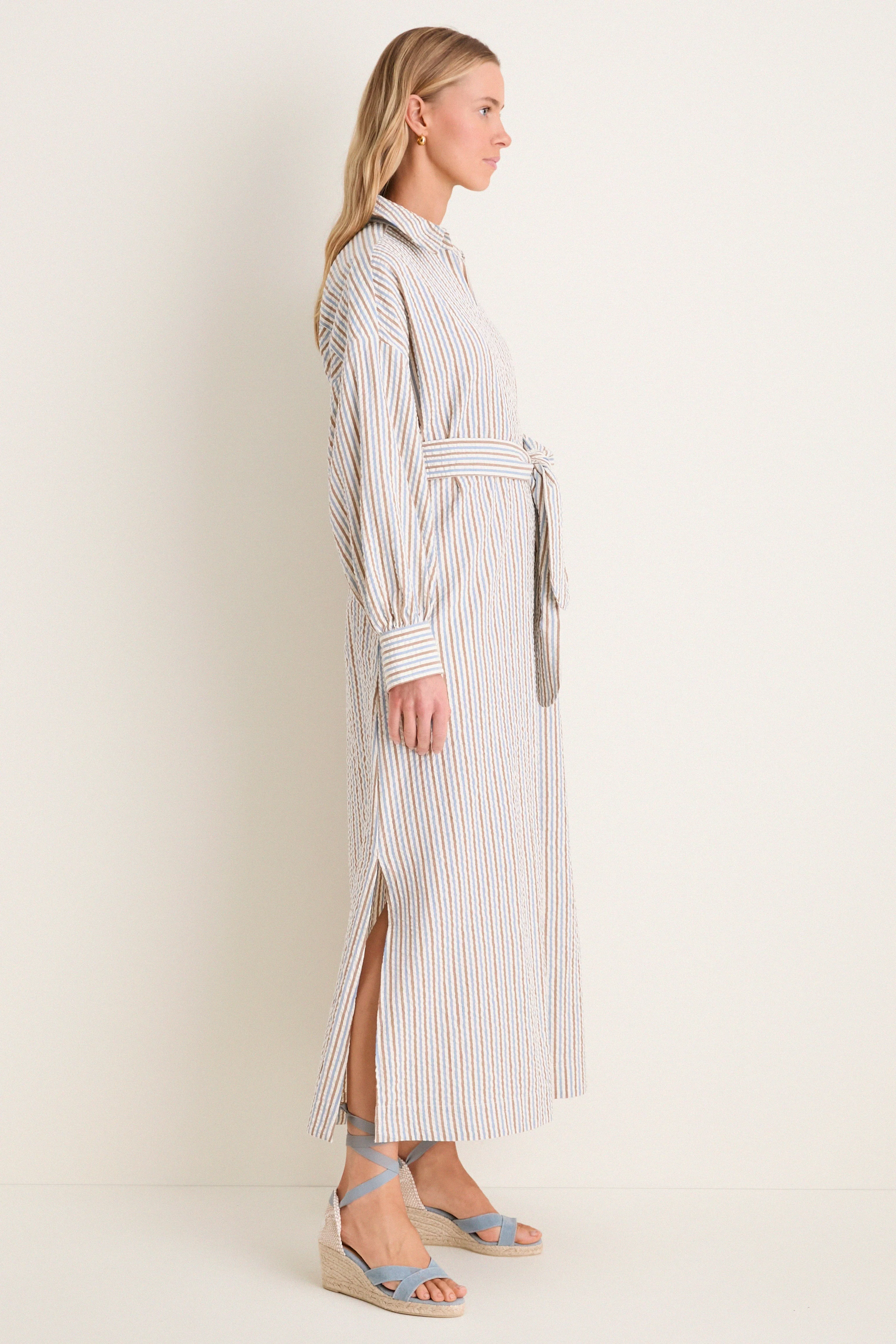 Multi Seersucker Annette Maxi Shirt Dress