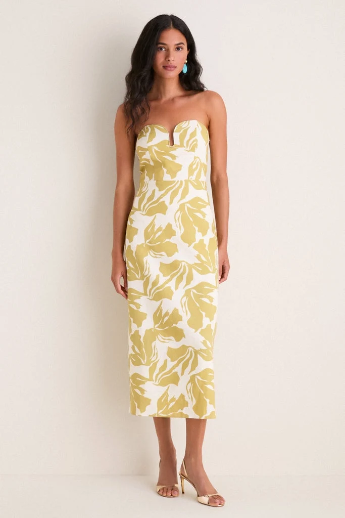 Olive & Cream Tropical Lowery Maxi Dress