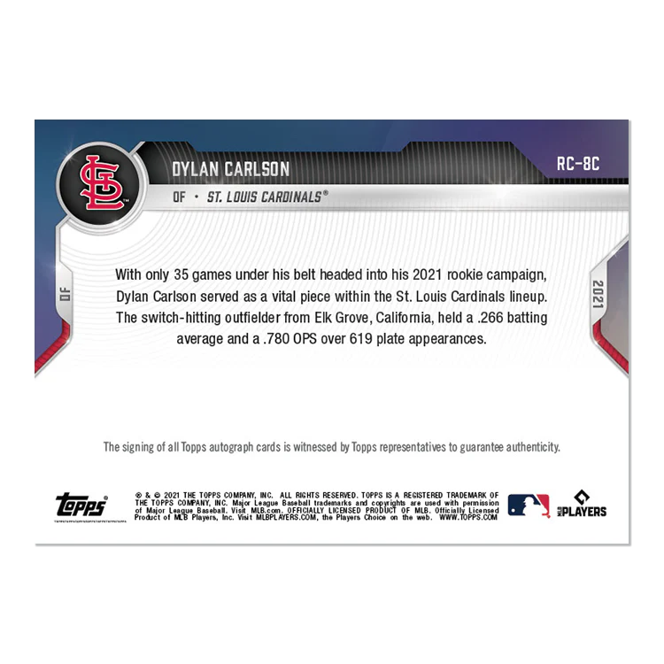 On-Card Auto # to 25 - Dylan Carlson - 2021 MLB TOPPS NOW® Card RC-08C