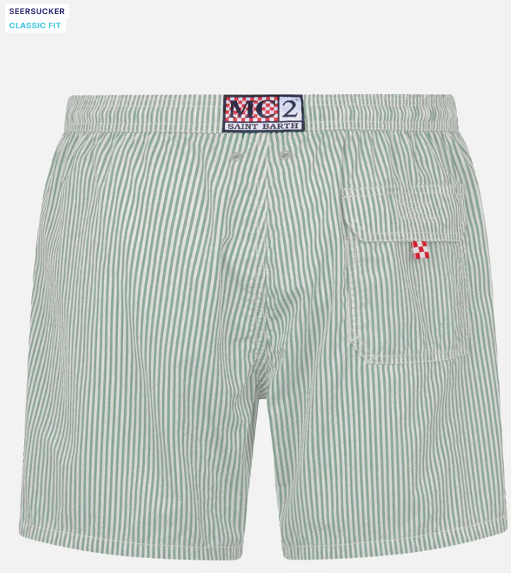 SEERSUCKER SAGE GREEN STRIPED CLASSIC LIGHT SWIM SHORTS PATMOS