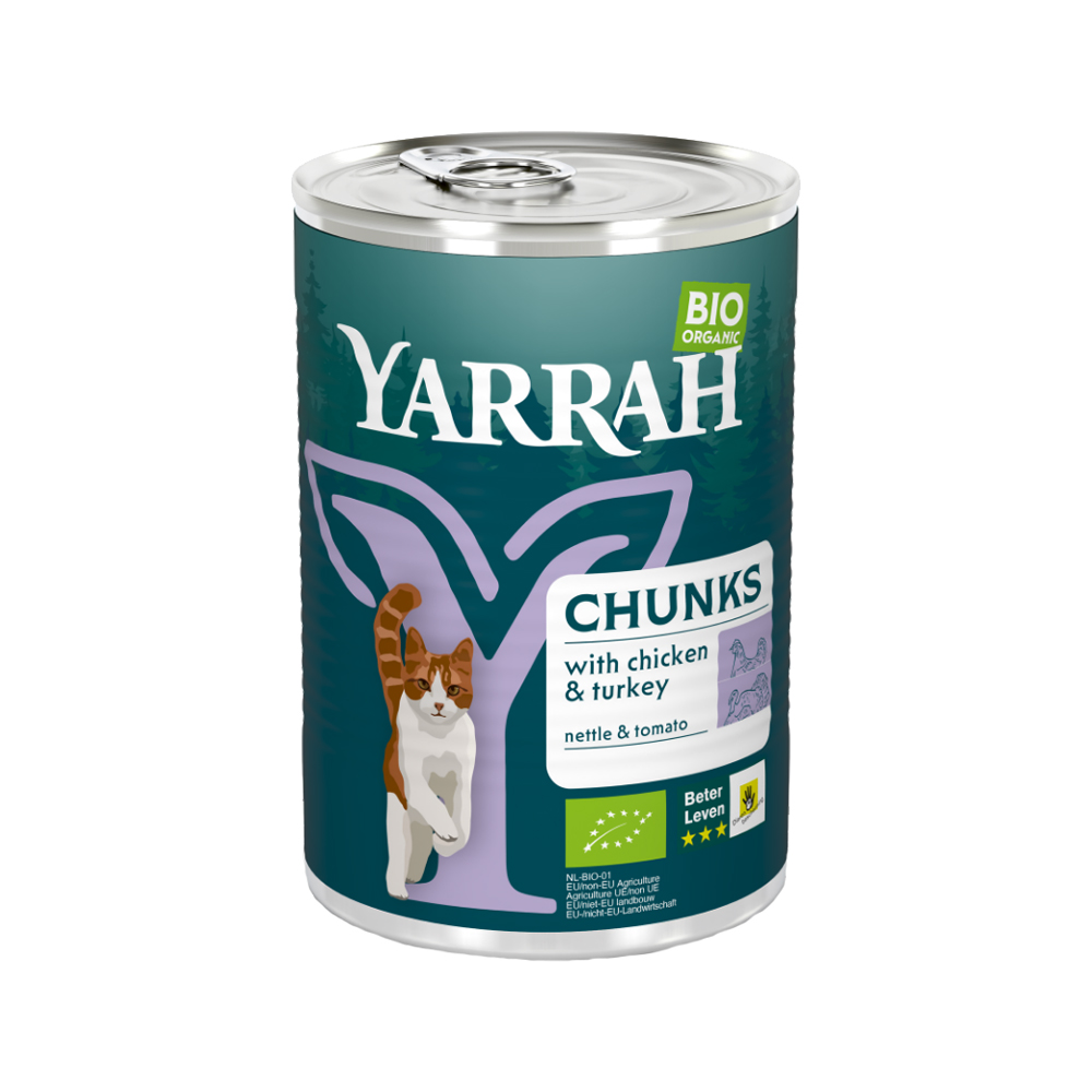 Yarrah Bio Chunks Cat Food - Can - Chicken and Turkey - 12 x 405g