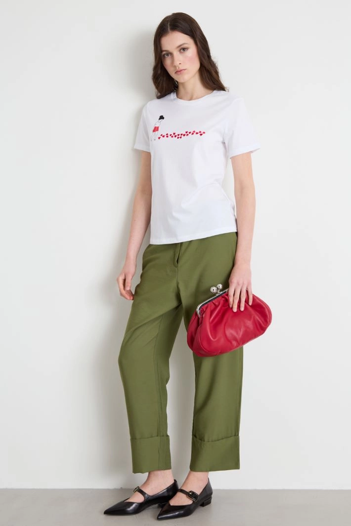 T-shirt with print and embroidery - WHITE RED BLACK